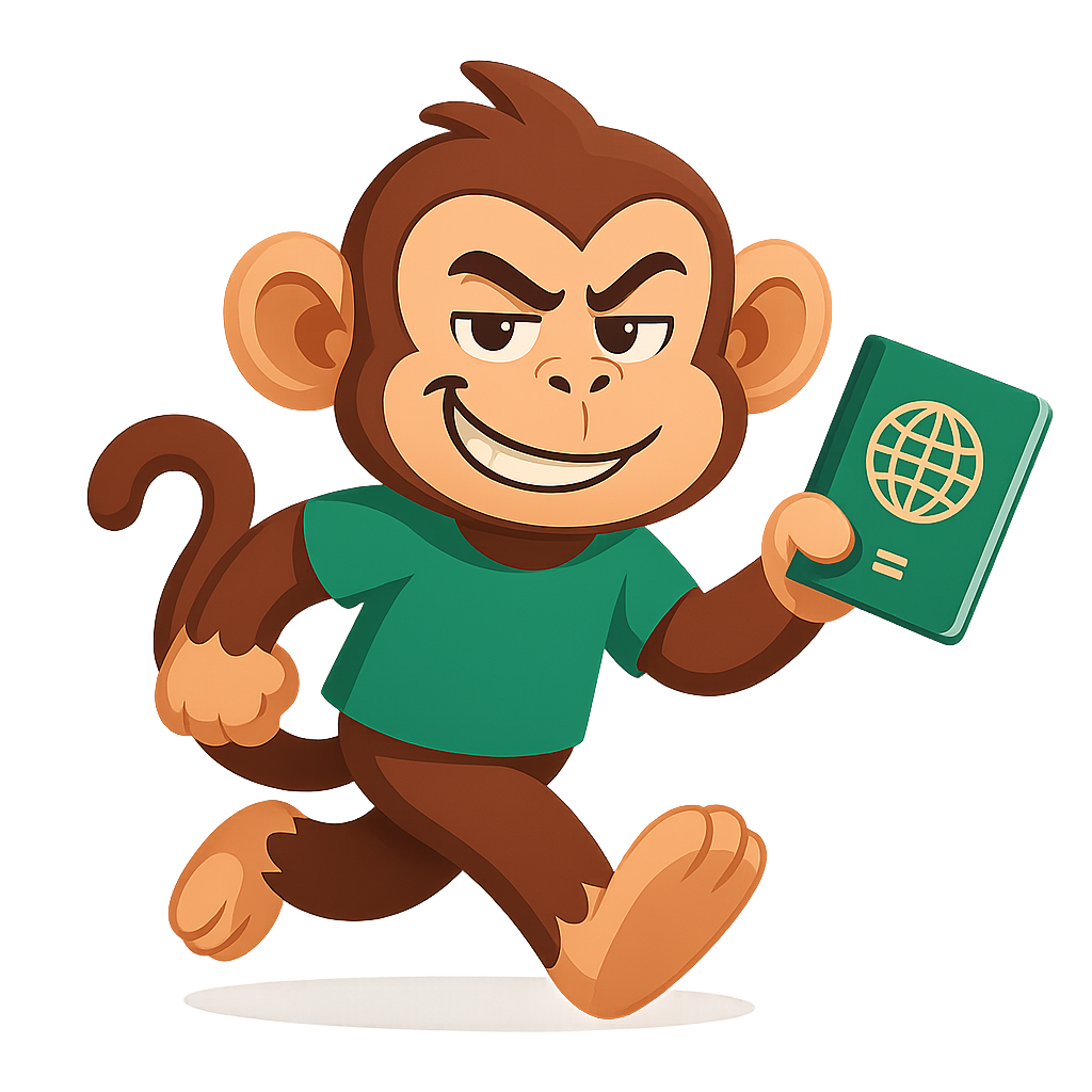 Friendly monkey holding a passport